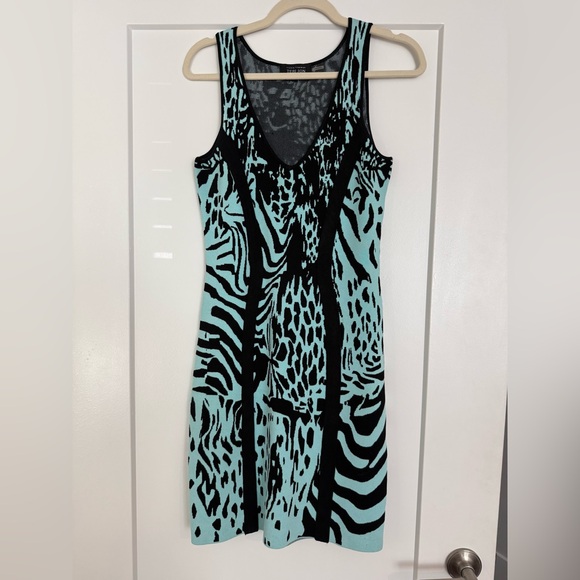 Teri Jon by Rickie Freeman Black and Blue Animal Print Dress - Picture 2 of 5